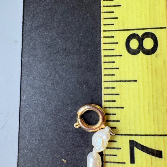 Biwa Pearl Cabochon Black Onyx Beaded Bracelet Spring Ring Clasp 7.25" Length - Picture 8 of 11